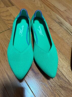 Green Pointed Toe Knit Flats - Women